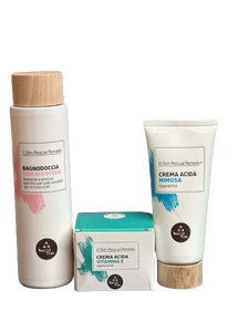 COFANETTO SKIN RESCUE REMEDY con crema acida vitamina E, crema acida Mimosa, bagnodoccia fior di cotone
